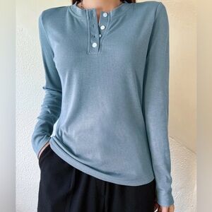 DAZY Blue Quarter Button Ribbed Tee